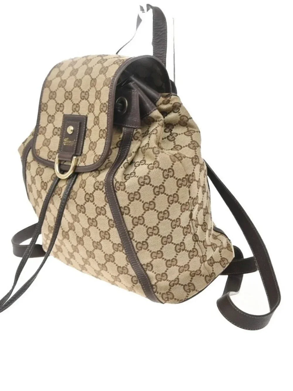 GUCCI Logo GG Pattern Backpack Bag Canvas Leather Brown GHW Italy 77YJ322